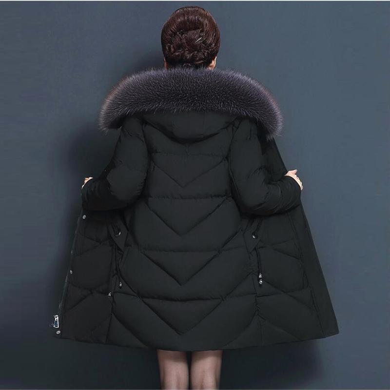 Solide Großer Pelzkragen Winterjacke Damen Mit Kapuze Verdickt Baumwolle Warme Mäntel Lady Reißverschluss Gepolsterte Jacke Mittellang Oberbekleidung Mäntel 7XL
