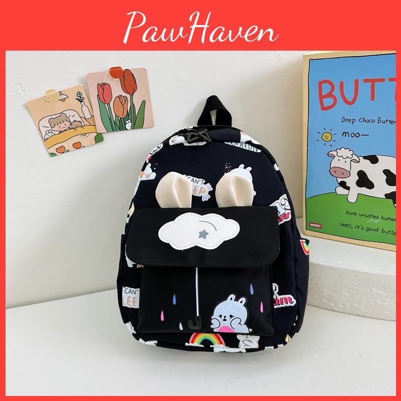 Kids Cartoon Animal Backpack With Cartoon Rabbit Print And Ear Designn For Kindergarten Daily Use