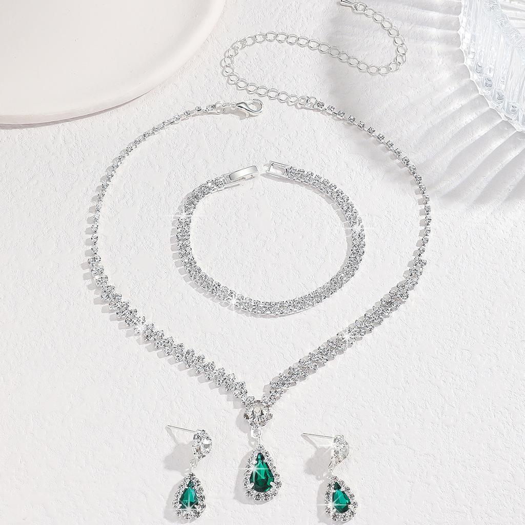 4PC Women's Fashion Simple Necklace Earrings Bracelet Zircon Set Suitable for Wedding, Party, Festival Gifts