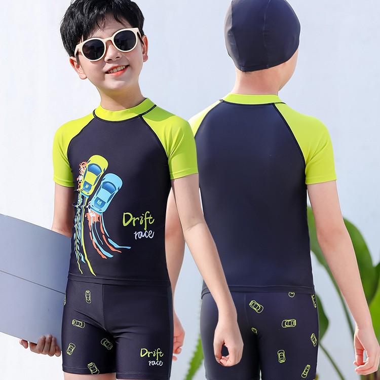 2026 Kids' Quick-Dry Short Sleeve Swimwear: Customizable Cartoon Boys' Sun-Protection Swimsuit