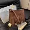 Autumn and winter retro fringed bag women's new casual versatile messenger bag suede bucket bag