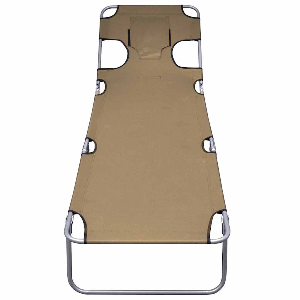 Foldable Sun Lounger with Head Pillow and Adjustable Backrest Taupe