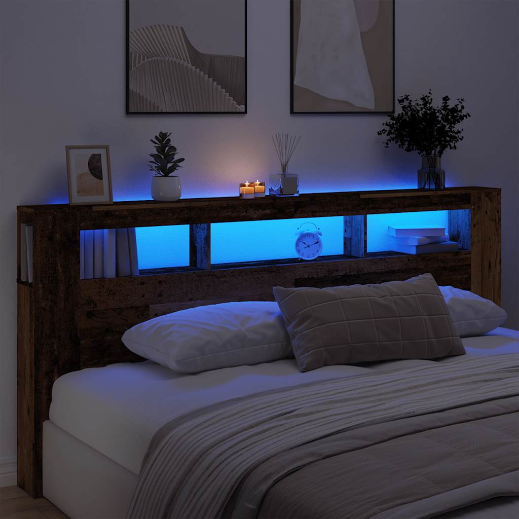 LED Headboard with Rustic Wood Effect 220 x 18.5 x 103.5 cm Engineered Wood