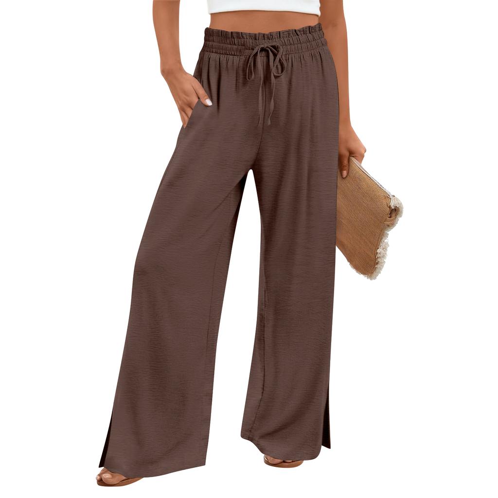 Damen Casual Mode Baumwoll-Leinenmischung Weite Hosen mit Seitentaschen