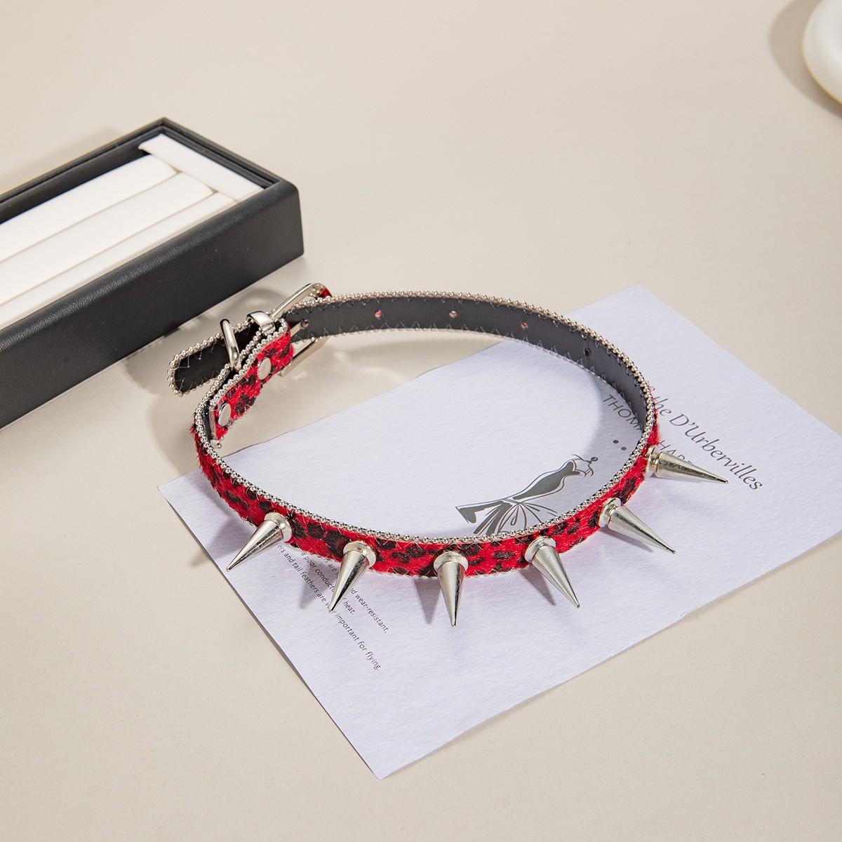 Ожерелье-чокер в стиле панк-рок, ретро, кожаное, с леопардовым принтом, с заклепками, индивидуальное, нишевое, высококачественное