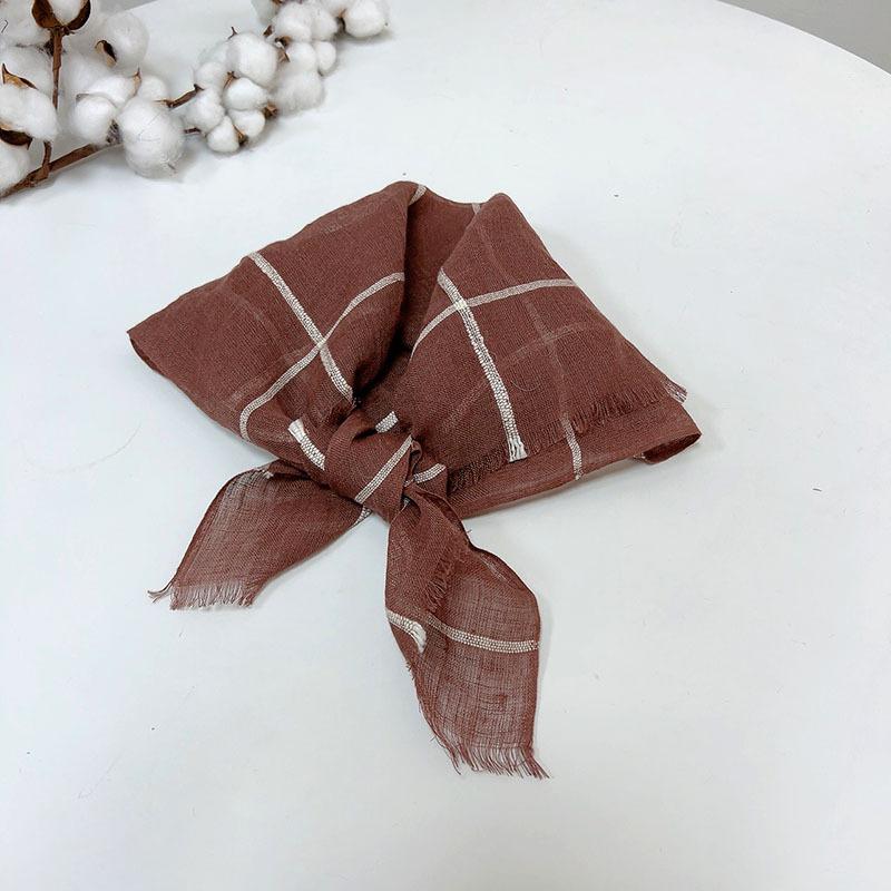Retro Small Plaid Linen Square Scarf Literary And Versatile Women'S Summer Neck Protection Small Silk Scarf Scarf Accessories