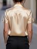 Women's Elegant V-Neck Satin Shirt – Short Sleeve, Imitation Silk, Solid Color, Perfect for Spring and Summer.