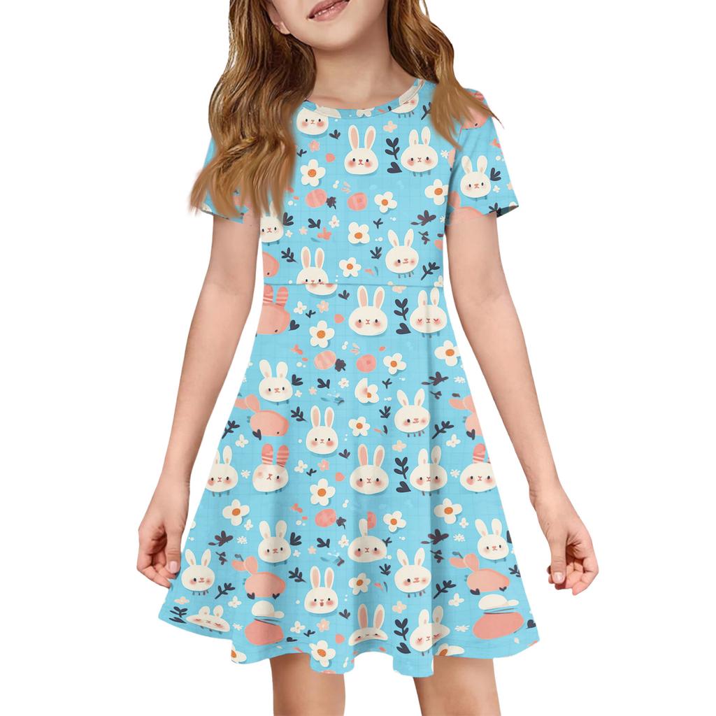Girl Summer Dress Color & Print Short Sleeve Dress With Pocket Casual Dress Shorts Sleeve Party Dress Easter Day