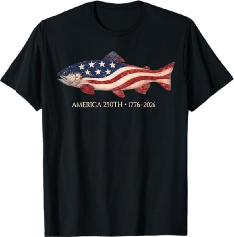 250 America Years 1776 2026 Fishing USA Flag 250th Birthday T-Shirt XL