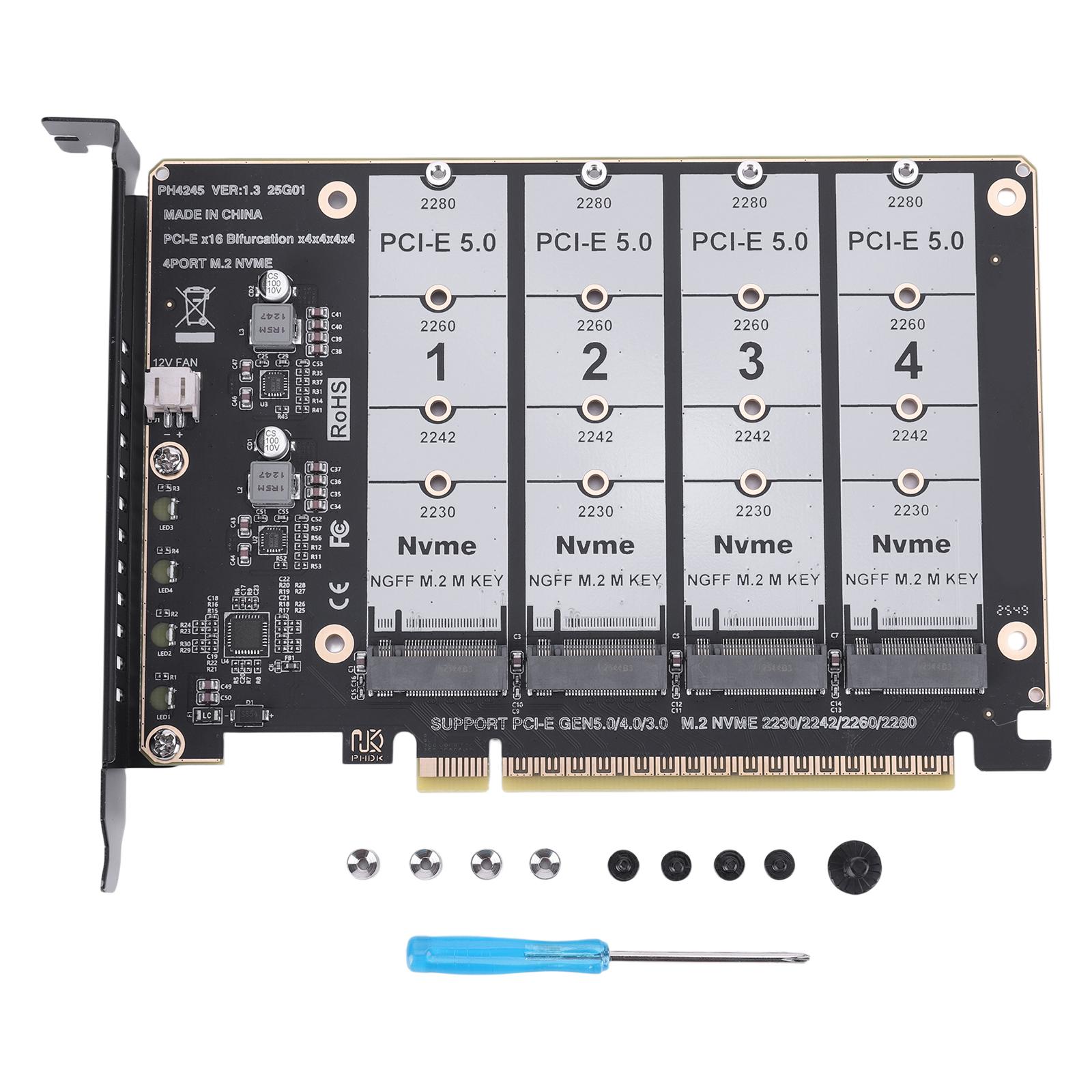 

PCIE Express 5.0 Gen5 Gen4 X16 Adapter Bifurcation Card To 4X NVME M.2 NGFF SSD Adapter Card сірий колір