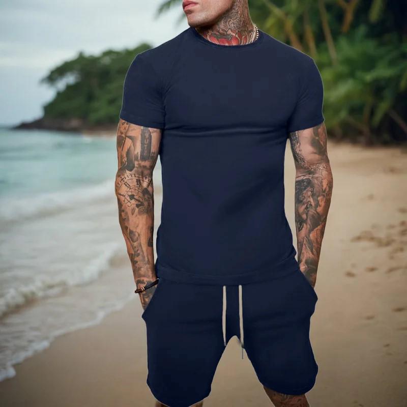 2026 Summer Street Style Men's Casual Plus Size Set - Short-Sleeved Shirt & Shorts