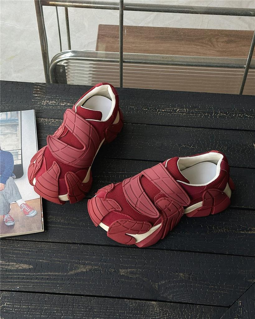 Leather casual sports big head mountaineering height increase small ins tide shoes mesh Velcro platform dad shoes women