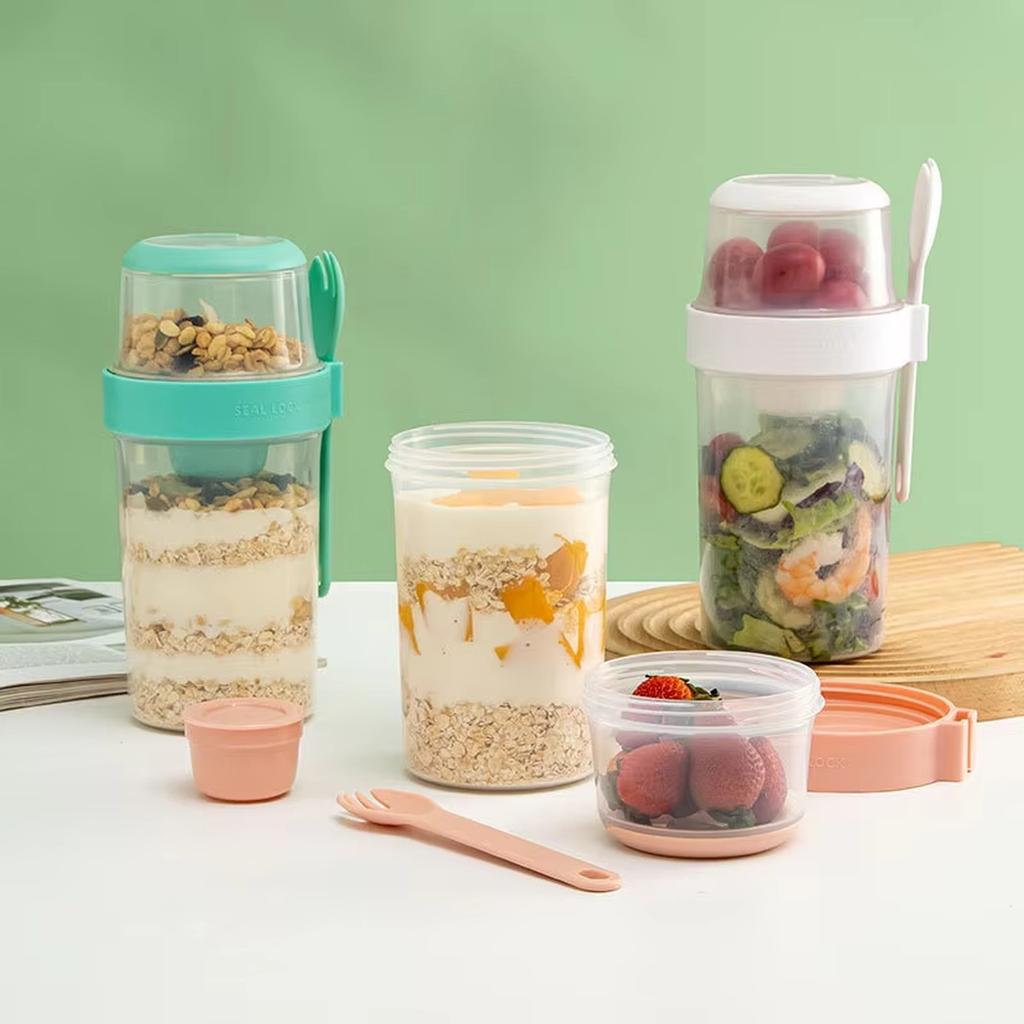 Portable Breakfast Salad Cup Mason Cup with Fork for Fruit Yogurt Vegetable