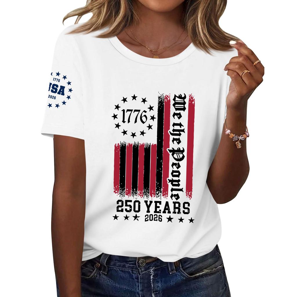 Moda feminina casual estampado manga curta gola redonda pulôver tops