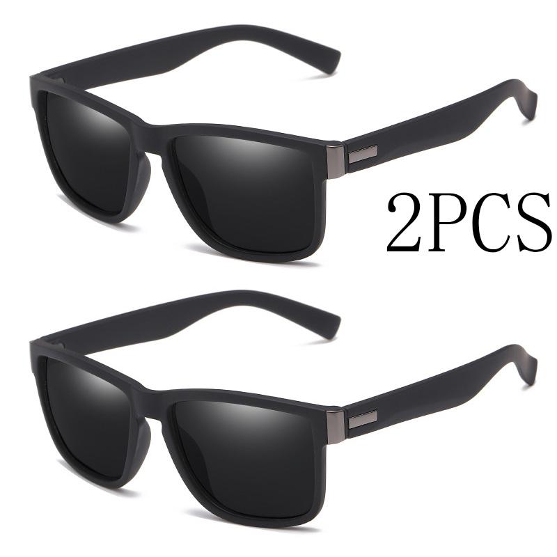 2PCS Men‘s Polarized Minimalist Square Sunglasses Women Men Vintage Fashion Brand Sun Glasses Driving Male Female Glasses