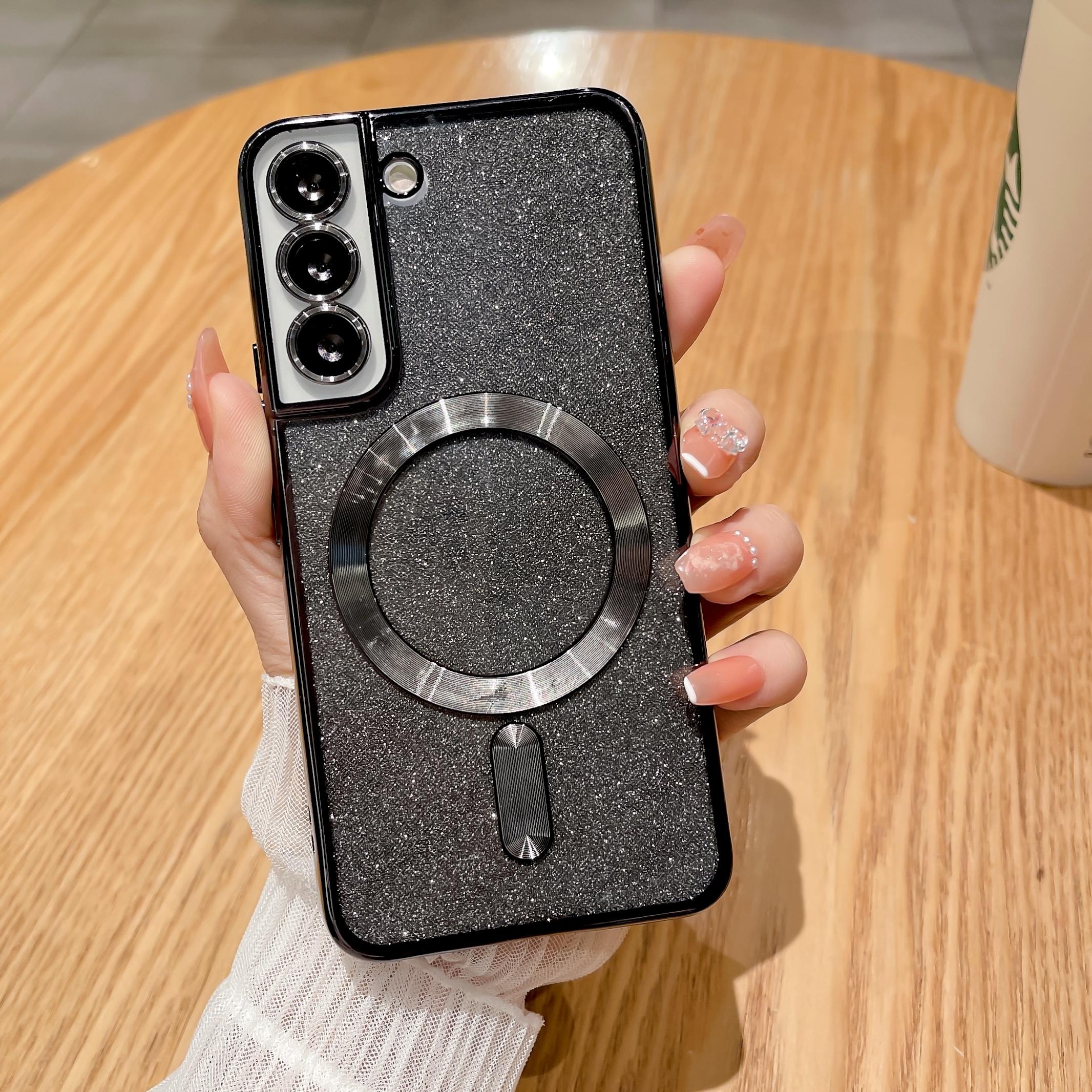 

Покрытие с блестками для Magsafe, прозрачный чехол для Samsung S23 S22 Ultra S21 FE S20 Plus, магнитный бампер с беспроводной зарядкой, мягкий чехол For S21 FE чёрный