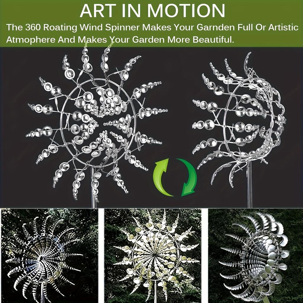 1pc Iron Windmills Sculpture - 3D Kinetic Windmill with Intricate Metal Leaf Design, Perfect for Outdoor Garden Yard Art & Windcatcher Decoration