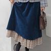 Retro Corduroy Women's Autumn Winter A-Line Midi Skirt Stylish Niche Plaid Color-Block Knee-Length Skirt