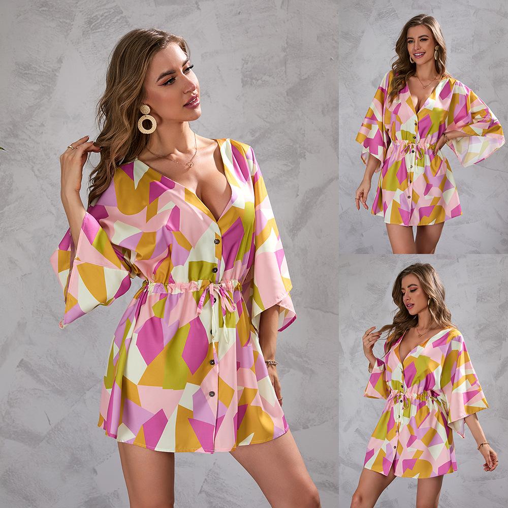 

Summer Printed Loose 5-quarter Sleeve Dress L