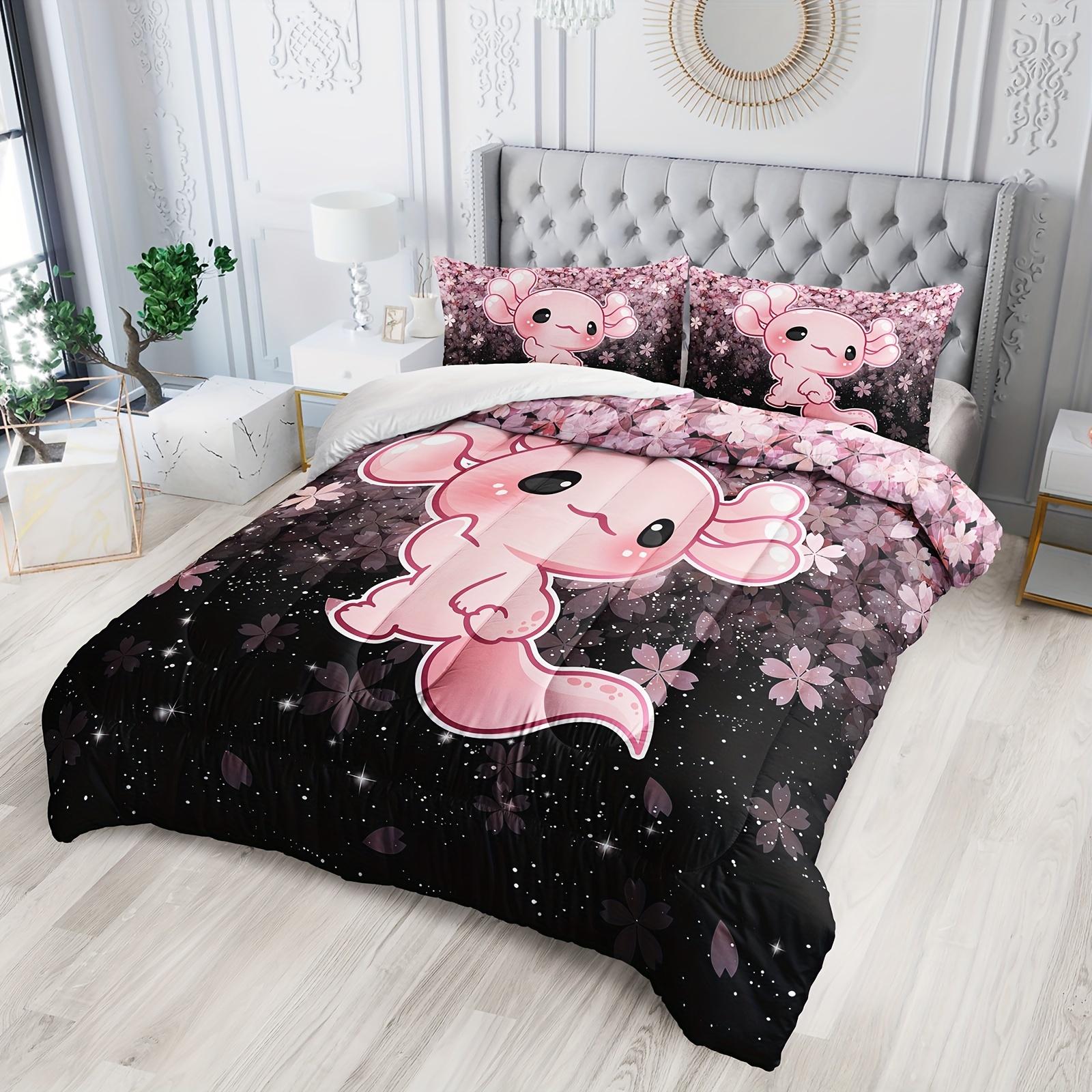 

Comforter [Kawaii Axolotl Bedding] Pink Cherry Blossom Kawaii Axolotl Bedding Set 1 Set 2 S 3D Quilt Set Bedroom Comforter (quilt)-EU Single(135*200cm)3pcs