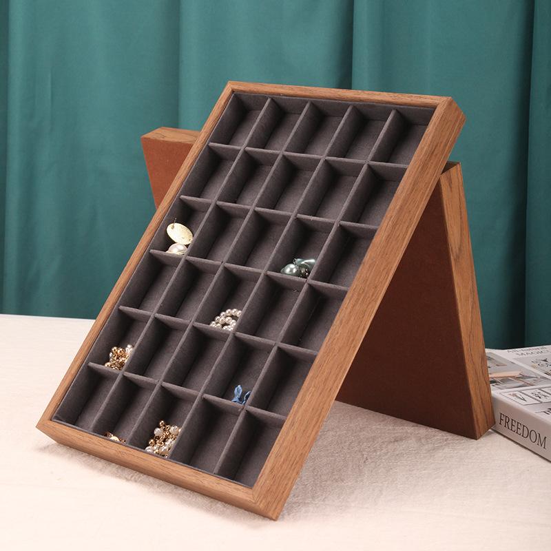 1 piece of walnut patterned jewelry display board earrings necklace ring bracelet 30 grid display board jewelry storage box home