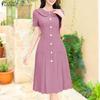 ZANZEA Women Summer Doll Collar Short Sleeve Casual Dress