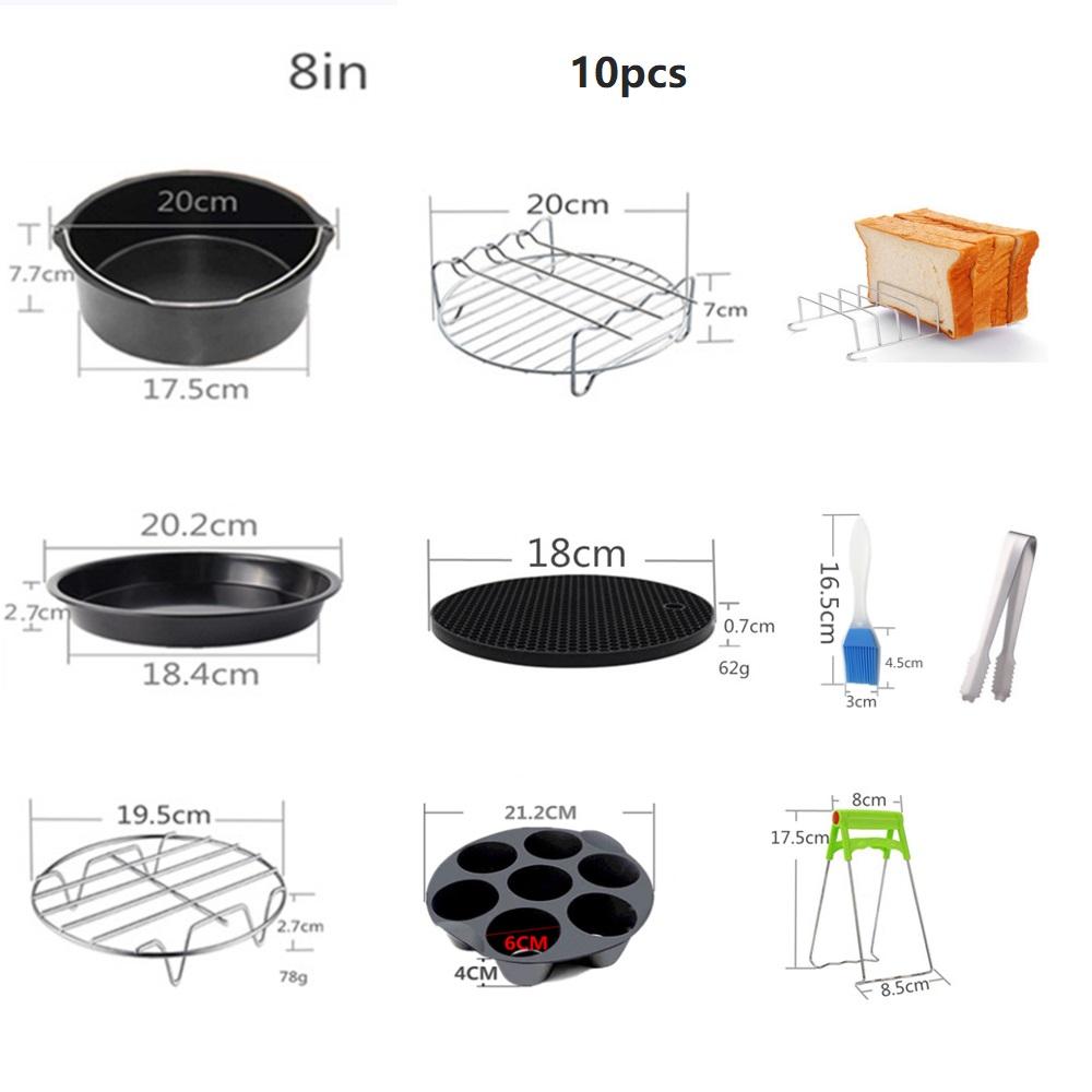 Air Fryer Accessories Set Fit All Airfryer with Cake Basket Pizza Pan Stainless Steel Skewer Rack Oil Brush Kitchen Accessories