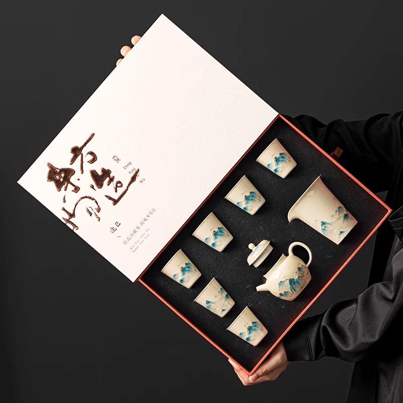 Set de ceai ceramic de lux Cutie cadou Nou set cadou de lux cu Gaiwan, Ceainic și Cești de ceai pentru cadouri și suveniruri