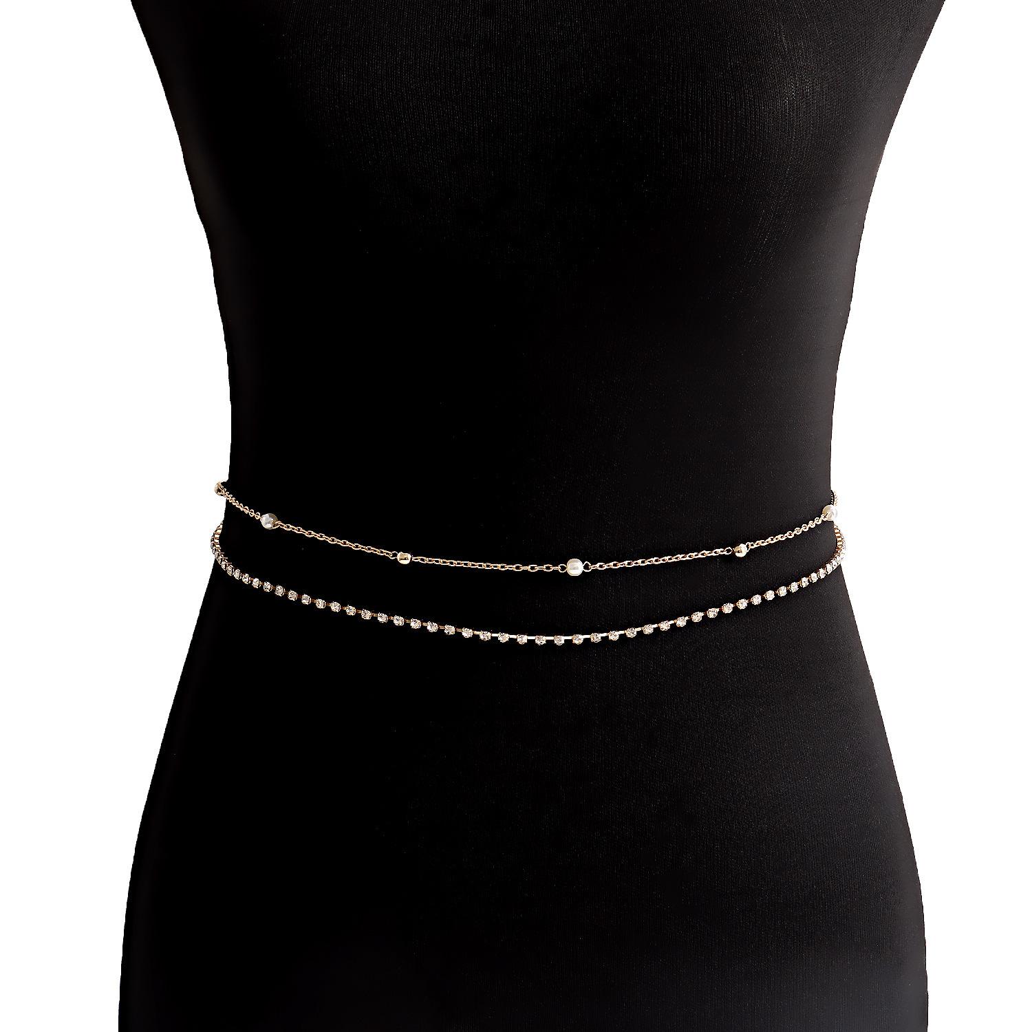 

Модная двухслойная цепочка с бриллиантовыми когтями, металлическая цепочка на талию в стиле маленького аромата, украшение для талии, женщины, красивое тело золотой