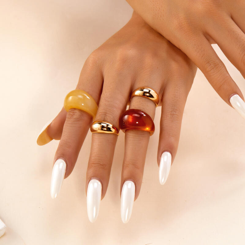 4Pcs/Set Retro Geometric Smooth Opening Rings for Women Men Classic Simplicity Resin Metal Combination Rings Party Jewelry Gifts