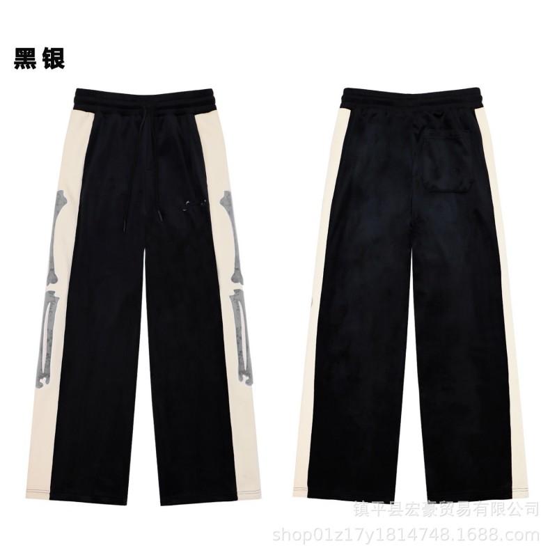 Mens Velvet Cotton Casual Tracksuit Set With Embroidered Bone Motif Stand Collar Jacket Straight Leg Pants