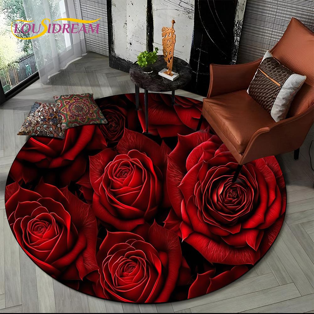 Luxuriöser Sonnenblumen 3D Rosen Nordische Gänseblümchen Runder Teppich Teppich für Wohnzimmer Schlafzimmer Sofa Dekor, Kinderbereich Teppich Rutschfeste Bodenmatte Geschenk
