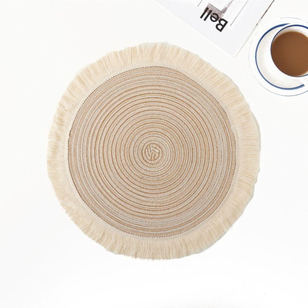 Nordic Style Dinner Placemat Tassel Woven Cup Mat Vase Pad Round Ramie Placemat  Dining Table