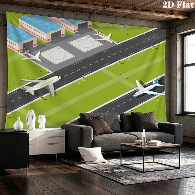 Airports and Airplanes Pattern Home Decor Tapestry, Wall Hanging, Decorative RV Wall Cloth.MGT0918314