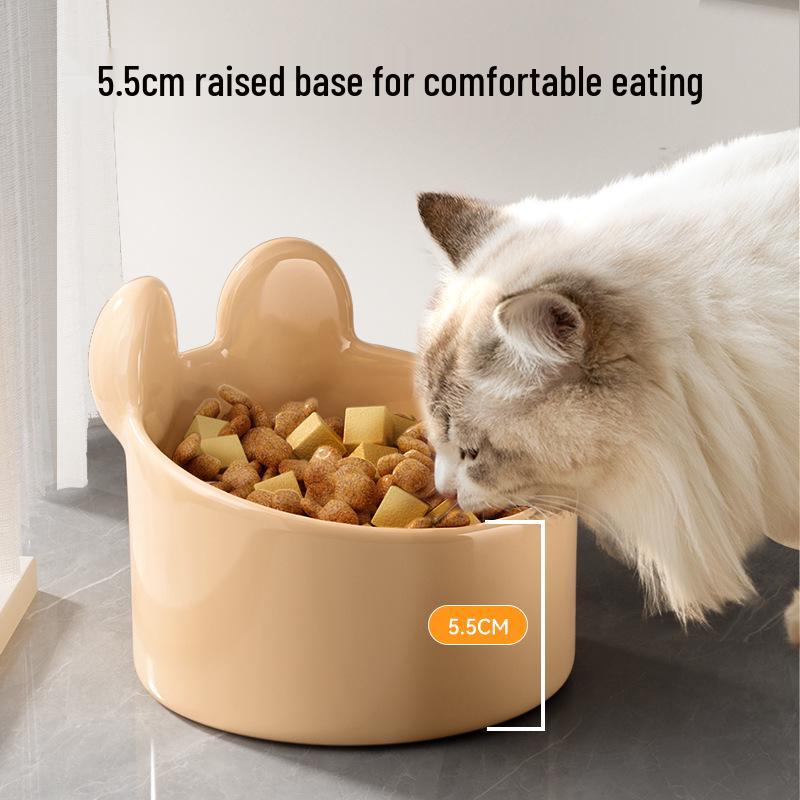 Cute Blush Bear Ceramic Pet Bowl - Slanted Large Diameter Bowl for Cats and Dogs