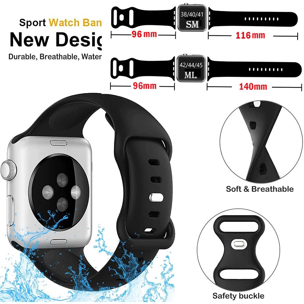 Silicone Strap For Apple Watch Band 45mm 44mm 40mm 41mm 49mm 38mm 42 Correa Bracelet iWatch series 6 ultra2 7 8 9 se 44 mm band