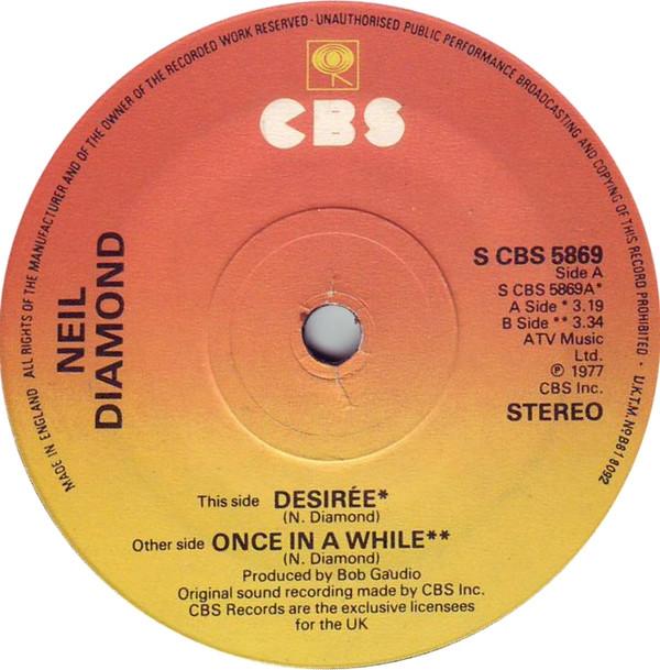 

7inch Record NEIL DIAMOND - Desirée SCBS5869 CBS 1977 UK Rock Used