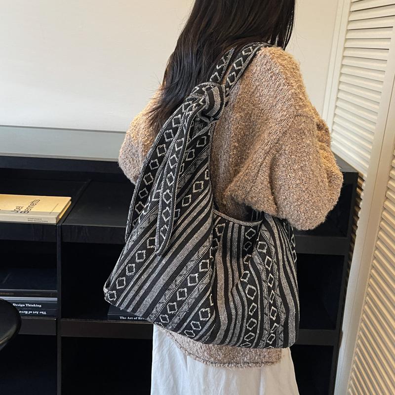 SAC TOTE Toile Rayures Ethnique Mode Sens du Design Grande Capacité 2026 Haute Qualité Sacs pour Femmes Nouveaux Polyvalents Sacs à Bandoulière