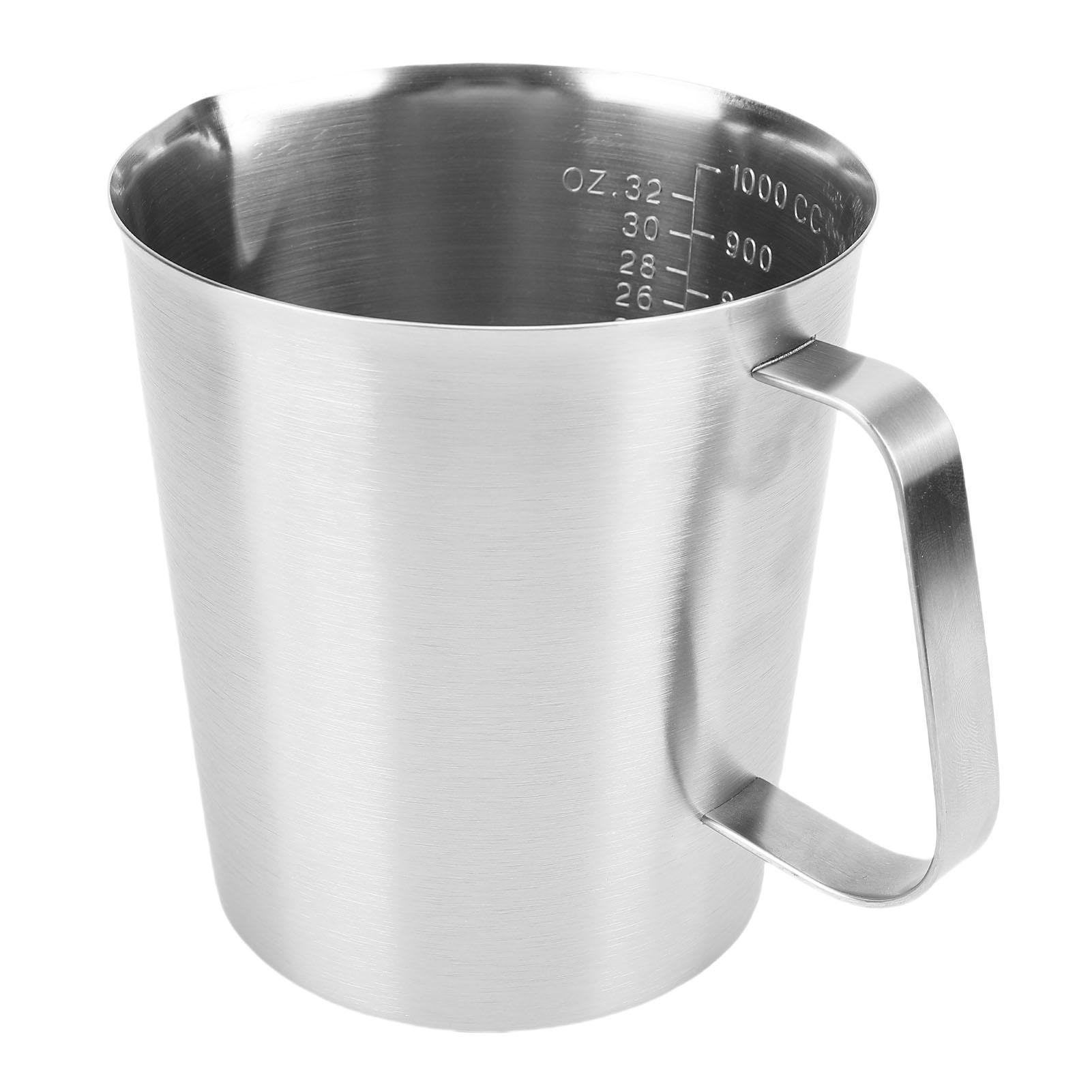 Stainless Steel Measuring Cup Milk Frothing Pitcher with Oz ML Marking Milk Frother Cup with Handle 1000ml L