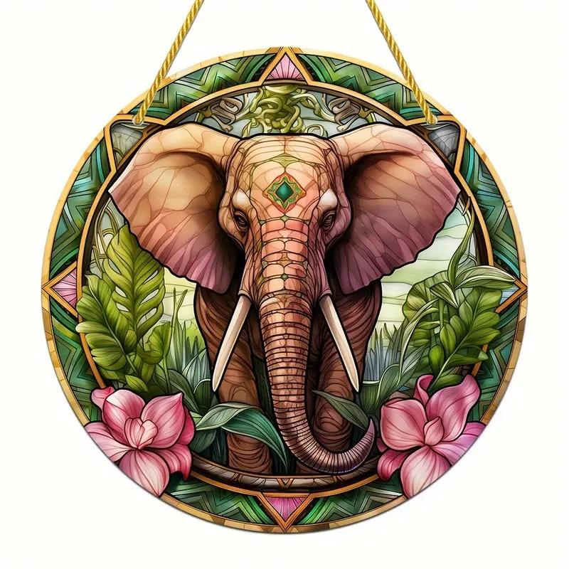 Vintage, Vibrant 2D Elephant Acrylic Circular Catcher, Animal Themed, Novelty Home Decor, Perfect Durable for Bedroom