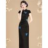 New Chinese-style improved cheongsam women's black Jiangnan spring butterfly embroidery retro national style daily dress dress women