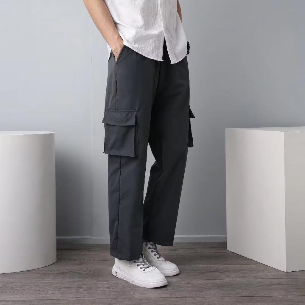 Overalls Men's Summer Korean Version of Trendy Loose Large-size Casual Men's Pants Solid Color Nine-point Straight-leg Pants