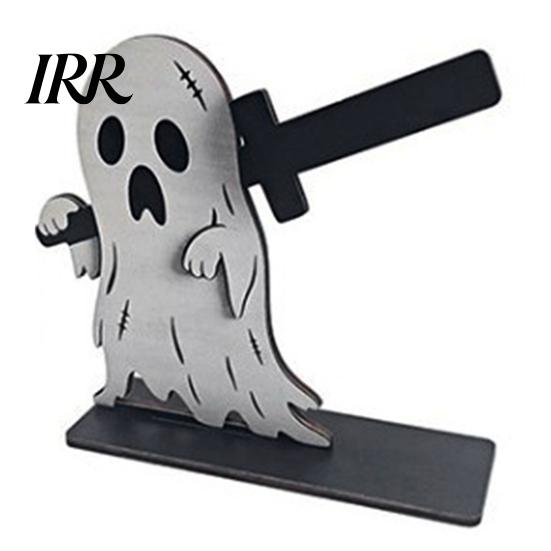 Festive Table Decor Halloween Sign, Spooky Ghost Grim Reaper Black Cat Pumpkin Scarecrow Realistic Patterns Wooden Tabletop Centerpiece for