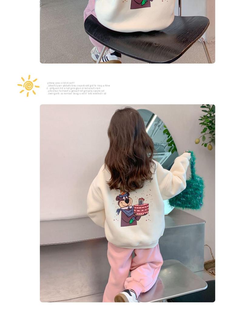 2025 Korean-Style Girls' Cartoon Bear Hoodie: Stylish Autumn/Winter Velvet Top