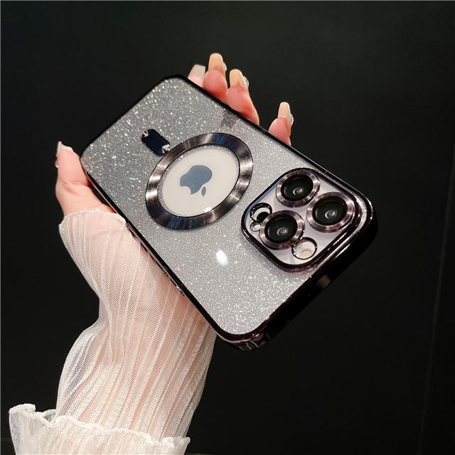For iPhone 15 Pro Max Luxury Plating Frame Magsafe Magnetic Flash Phone Case For iPhone 11 12 13 14 16Plus Lens Protective Cover