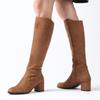 Botas de tacón para mujer color canela a la moda con cremallera lateral, zapatos finos forrados de piel sintética