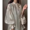 Spring Autumn Winter Long Sleeve Loose Double Sided Bottom Shirt Lace Top Shirt Blouses & Shirts