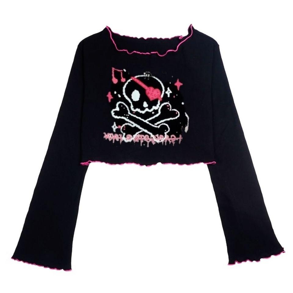 

Одяг Y2k Японські топи Harajuku High Street Футболки з круглим вирізом у смужку контрастного кольору з довгими рукавами Жіночі футболки з принтом із мультфільмом L