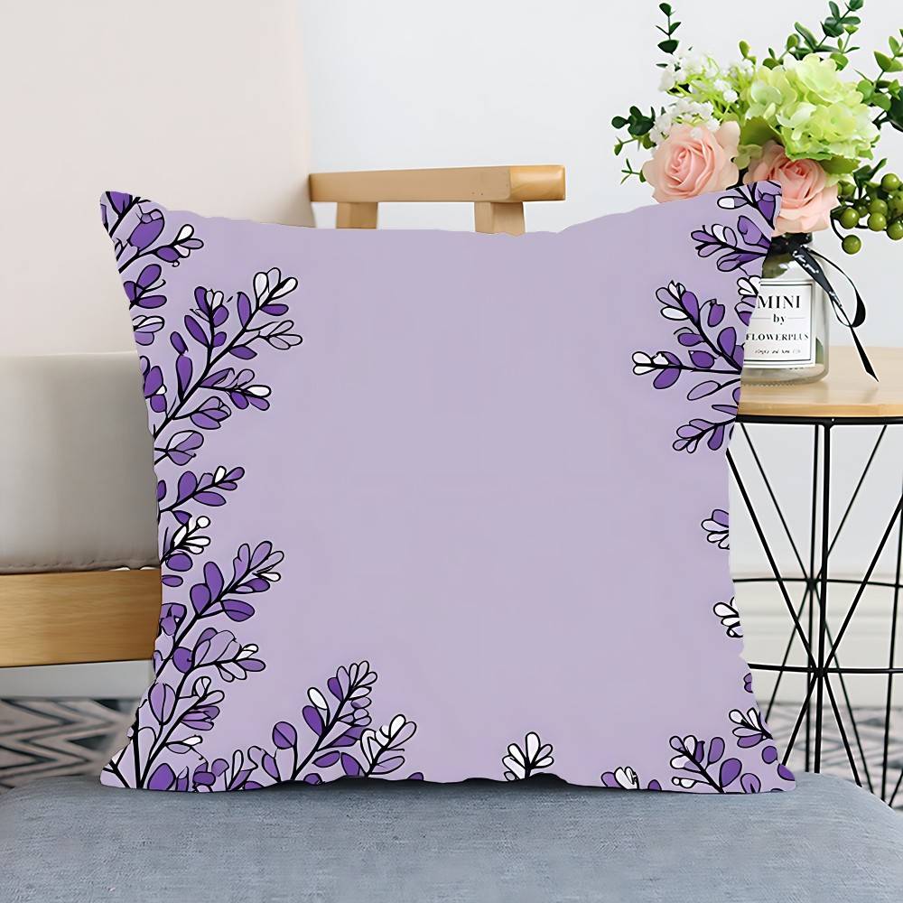 Lilac Check Lavender Pattern Pillow Case Cushion Cover Polyester Pillowcase Decorative Sofa Cushion Pillowcase Home Decor