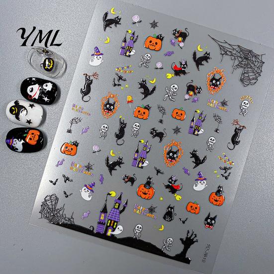 5D Embossed Nail Decals Halloween Art Stickers, Skull Pumpkin Ghost Relief Supplies Decals, Waterproof Self Adhesive Manicure Decoration Stickers